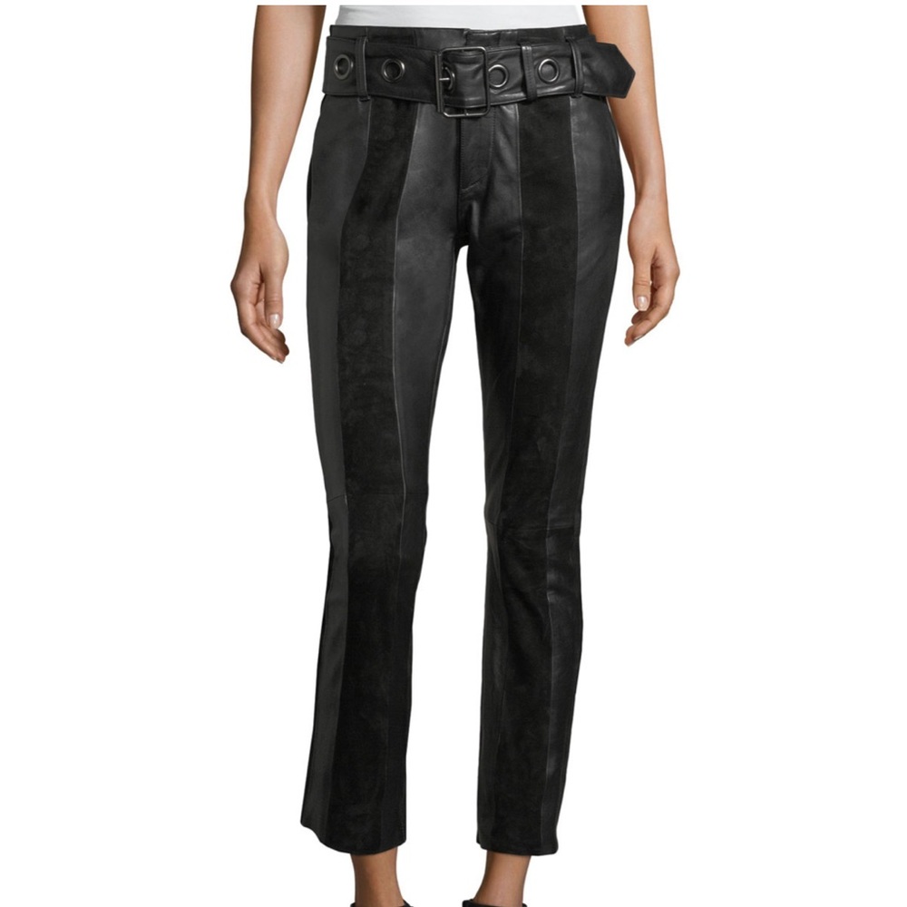 HOST PIC FRAME PANELED SUEDE/LEATHER SKINNY PANTS W/WIDE LEATHER GROMMET BELT 29
